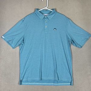 Straight Down Mens 2XL Short Sleeve‎ Polo Golf Shirt Blue Striped Slit Hem